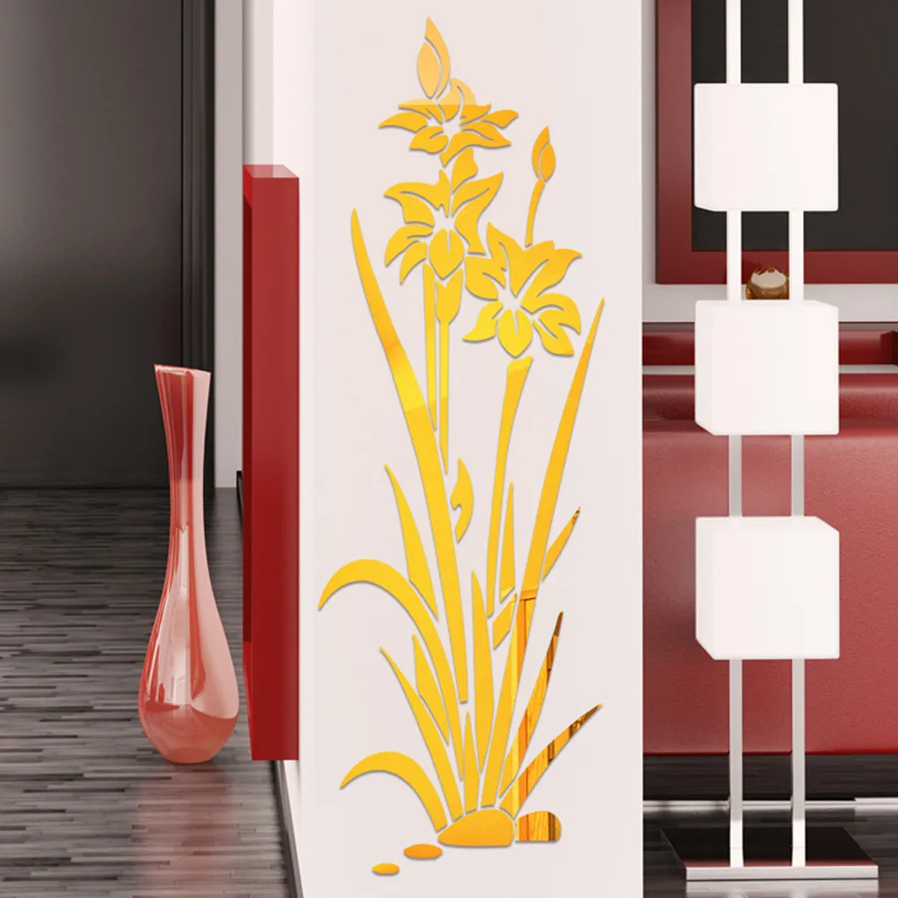 3D сделай сам цветок лотоса зеркальная Настенная Наклейка Съемная акриловая художественная Фреска Наклейка s для гостиной спальни ТВ стены домашний декор