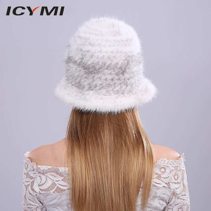 ICYMI, вязаная шапка из натурального меха норки с цветком, женские шапки, зимние шапки из натурального меха для женщин, теплые шапочки с цветочным рисунком