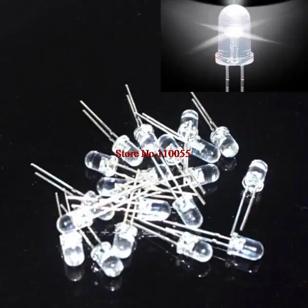 

100pcs 5mm led white light bulbs / 5MM White Colour LED emitting diode F5mm White LED
