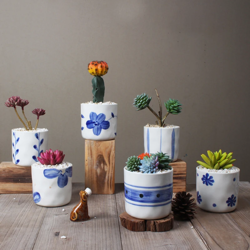 Set Of 6 Chinese Blue And White Porcelain Flowerpots Succulent White Porcelain Flowerpots Succulent