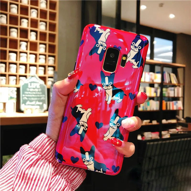

For samsung galaxy s9 s8 plus s7 edge note 8 9 case cover cute 3d cartoon bulldog blue ray soft silicon phone bag Hongmeng