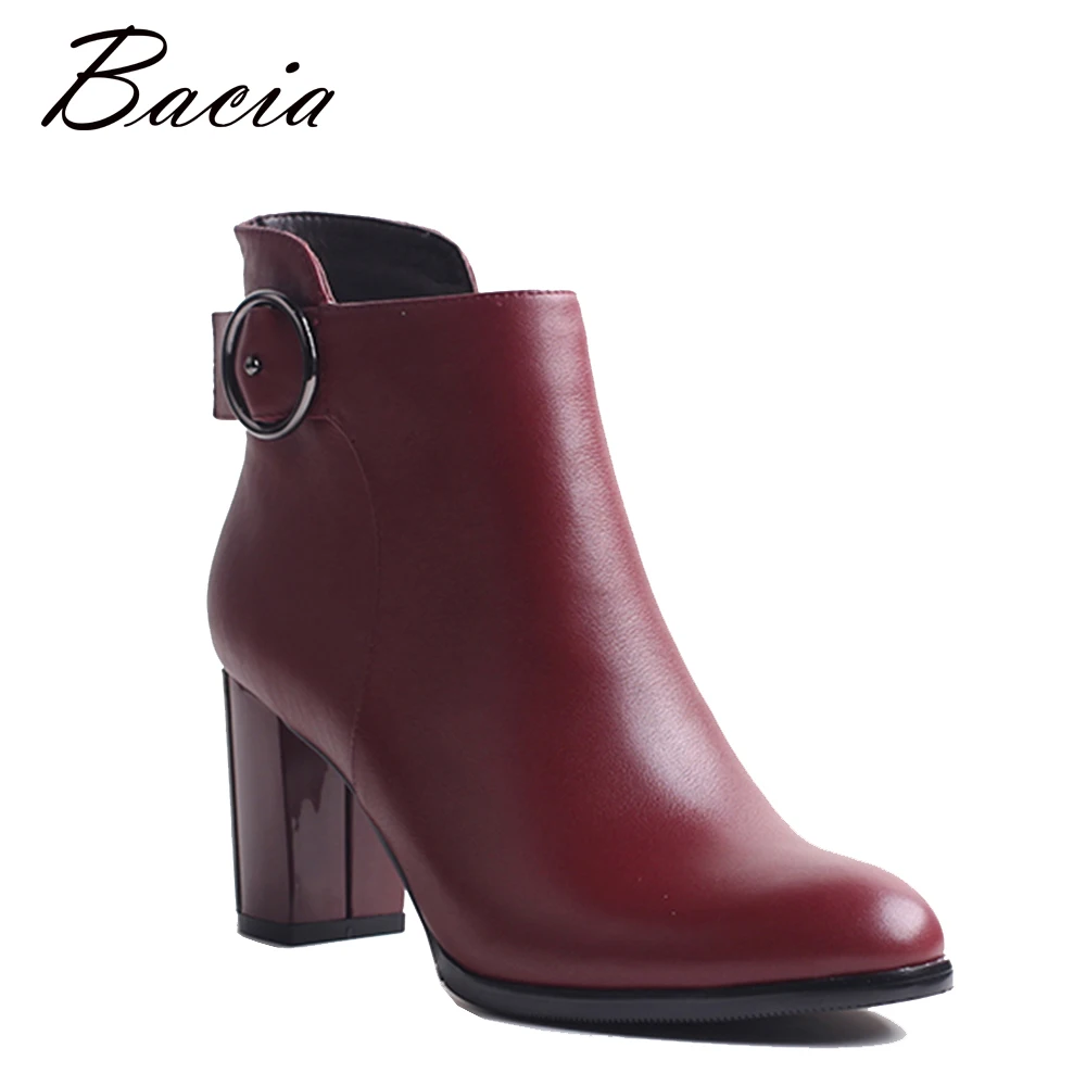 

Bacia Ankle Boots Fashion Retro Red Shoes Handmade Good Quality Boots Genuine Leather Women Boots With Short Plush 2018 VXA029