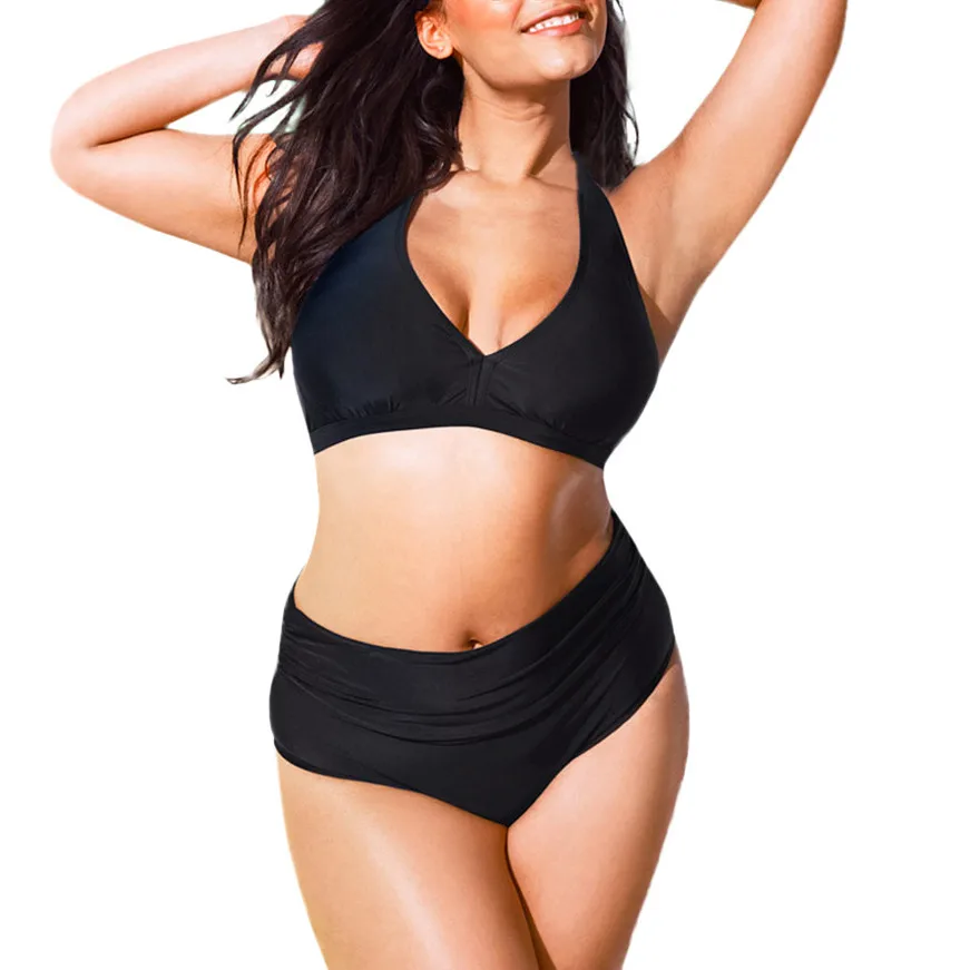 

tankini swimsuits women swimwear High Waist Bikini Plus Size Womens Solid Beach Bathing Suits women bikinis 2019 mujer #8