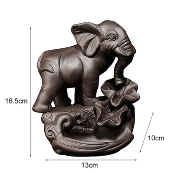 

13*10*16.5cm Home Ceramic Elephant Design Backflow Incense Burner Censer Ornament Waterfall Incense Holder for Decoration