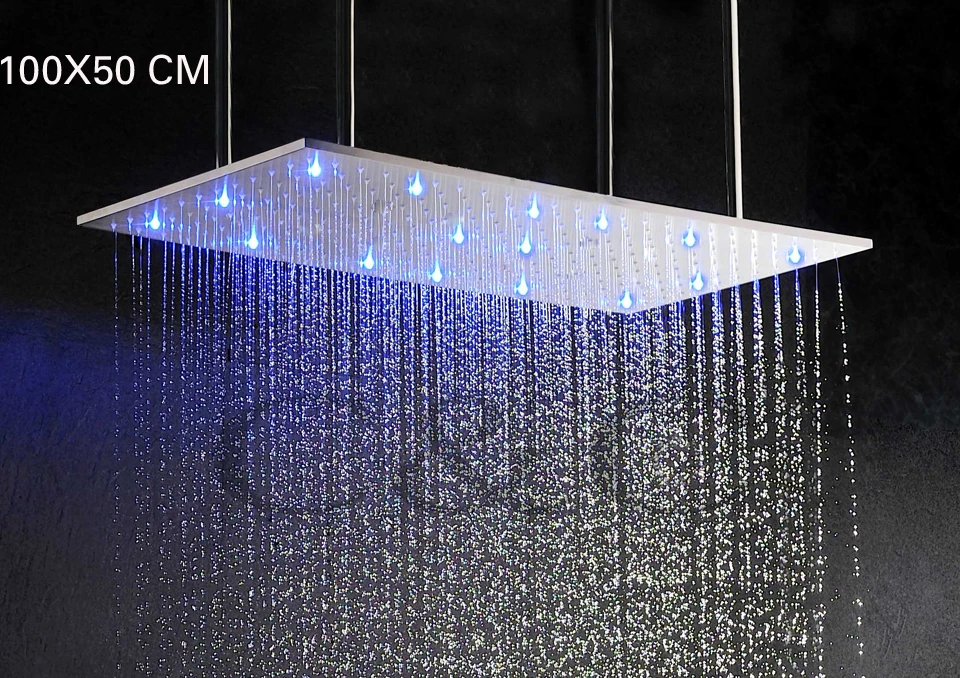 100 X 50 cm Stainless Steel Rainfall LED Rectangle Shower Head With Arms Free Shipping L 100X50