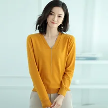 Женский вязаный свитер с длинным рукавом с v-образным вырезом, однотонный, универсальный Женский Повседневный платье, офисный Топ