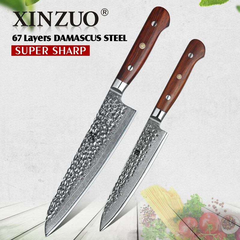  XINZUO 2 PCS Kitchen Knives Chef Set Damascus Forged Steel Chef Santoku Utility Knife Kitchen Stain - 32840094572