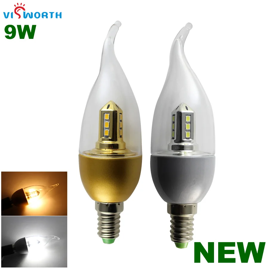 

[VisWorth]E14 Candle Bulb SMD2835 12pcs Leds 9W Led Bulb 360 Degree Filament Bulbs Warm Cold White Tail Bubble Led Lights