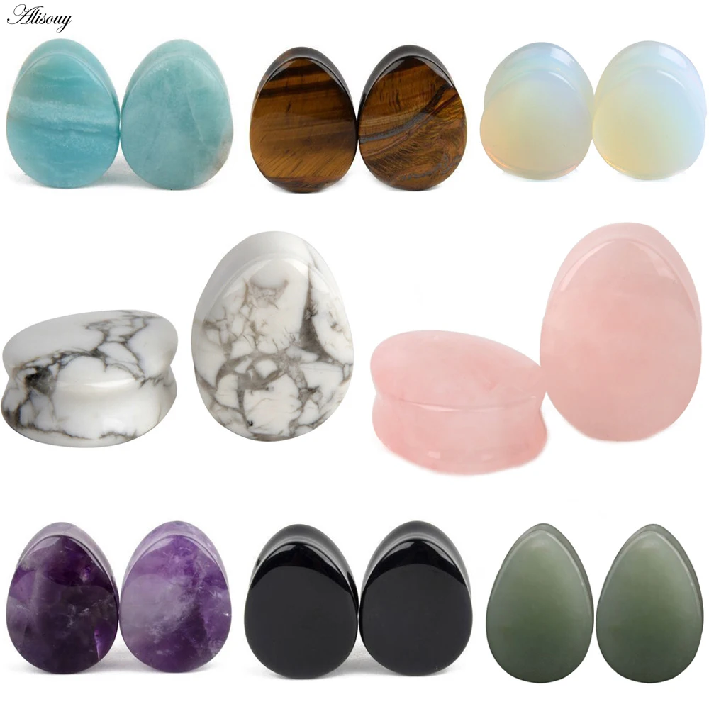 

Alisouy 1 PC Natural Stone Teardrop Ear Plugs Tunnel Flesh Earrings Gauges Ear Expander Stretcher Fashion Body Piercings Jewelry