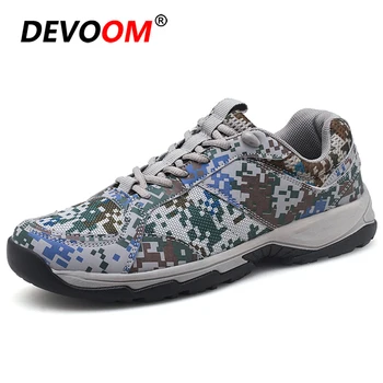 

2018 Military Green Camouflage Men Hiking Shoes Soldier Outdoor Breathable Anti Slip Autumn Sneakers Pu Leather + Canvas Shoes