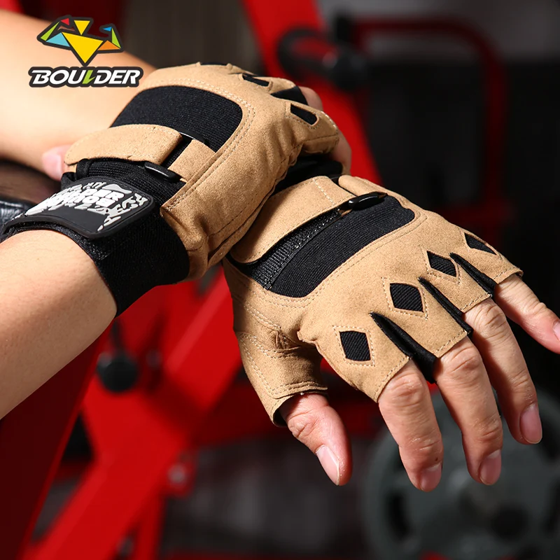 2017 Gym Men Body Fitness Gloves Building Fingerless Gloves Weight lifting Gloves Training Exercise Gloves