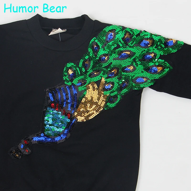 Humor bear/комплекты одежды для девочек; Зимняя шерстяная спортивная одежда с длинными рукавами и вышивкой павлина; комплекты одежды для детей