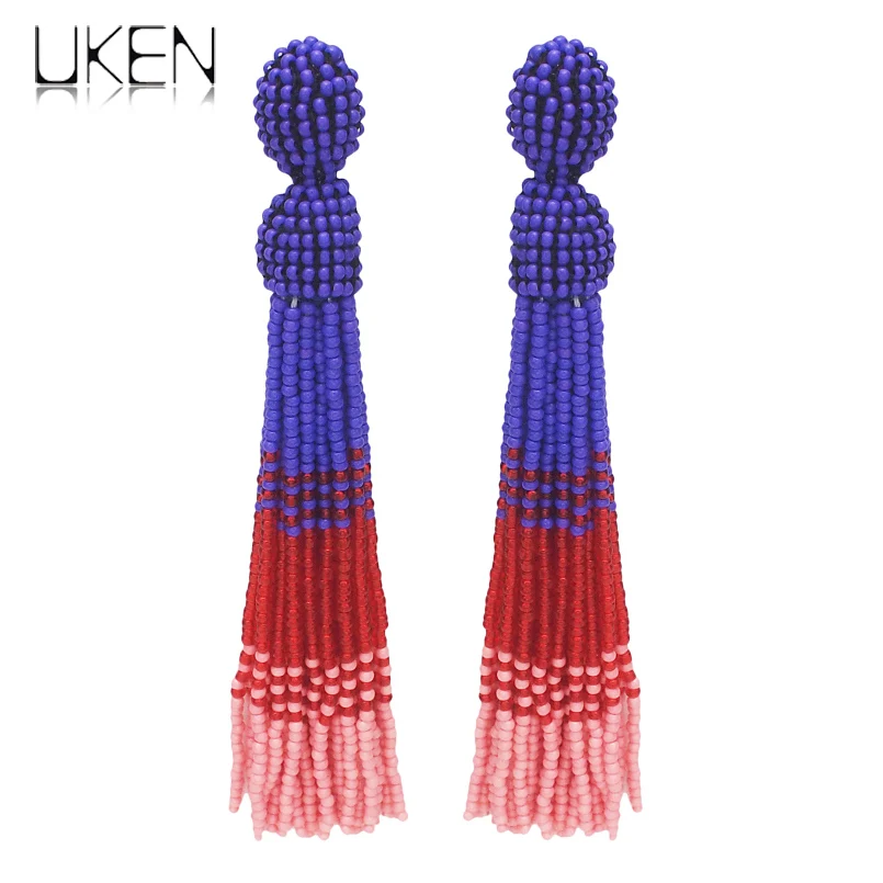 

Multicolor Resins Beads Tassel Earrings Bohemian Statement Long Beads Dangle Earrings For Women Fashion Jewelry UKEN