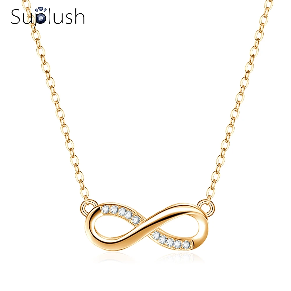 

Suplush Gold Color Infinity Pendant Necklaces For Women Choker Lucky Number Eight Geometric Silver Long Chain Necklace Jewelry