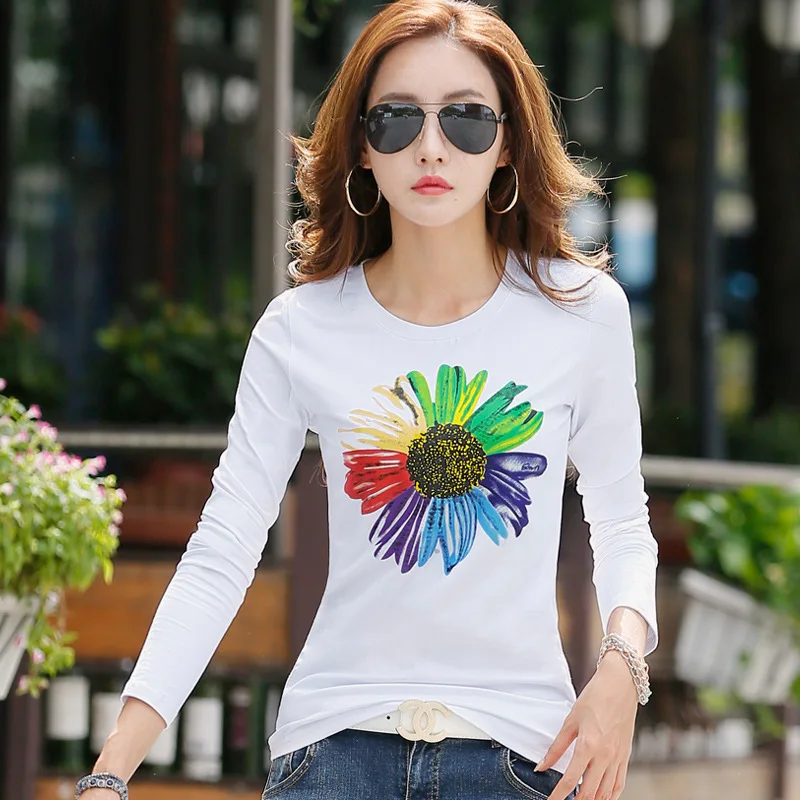 Nueva t camiseta 2017 de algodón de manga larga para mujer, Camisetas de mujer con estampado de moda, Camisetas informales de invierno, Camisetas Nueva t camiseta 2017 de algodón de manga larga para mujer, Camisetas de mujer con estampado de moda, Camisetas informales de invierno, Camisetas