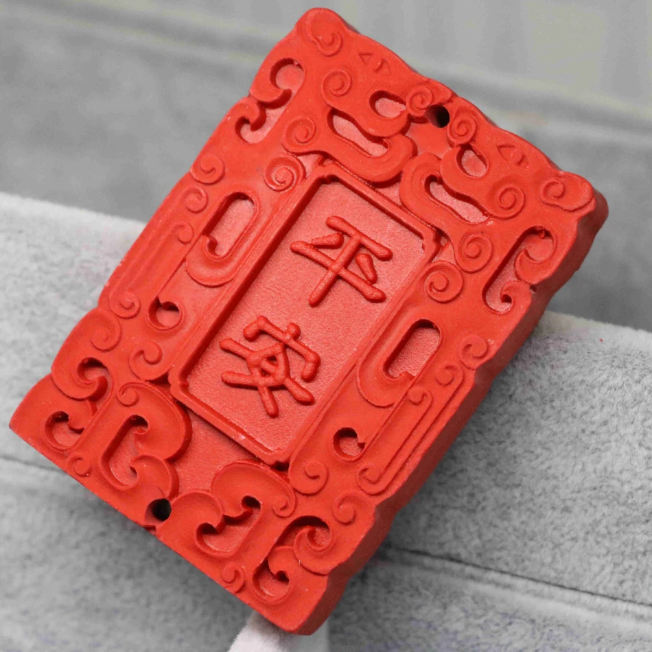 New arrival Taiwan synthetic red cinnabar rectangle carved lucky pendant fit diy women long chain necklace new gift jewels B1543 | Украшения
