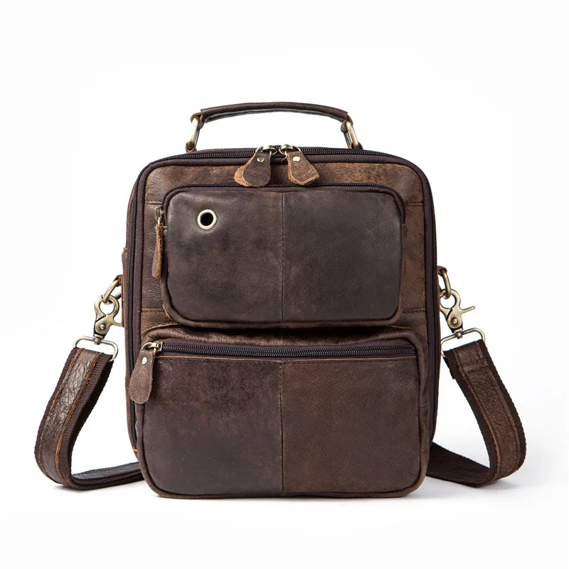 

Genuine Leather Men Messenger Bag Men's Bags Leather Shoulder Bag Small Flap Mens Travel ipad Zipper Crossbody Bags for Man