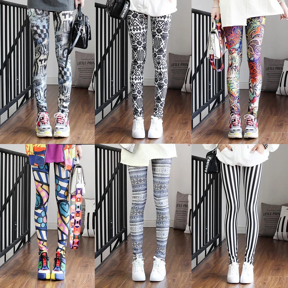 

2019 New Women Cartoon Printed Leggins Pants Stretch Punk Rock Pants Hip Hop Pencil Pants Elastic Casual Streetwear 7 Styles