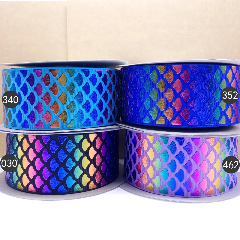 

Free shipping 50 yard rainbow hologram ribbon rainbow foil printed grosgrain ribbon