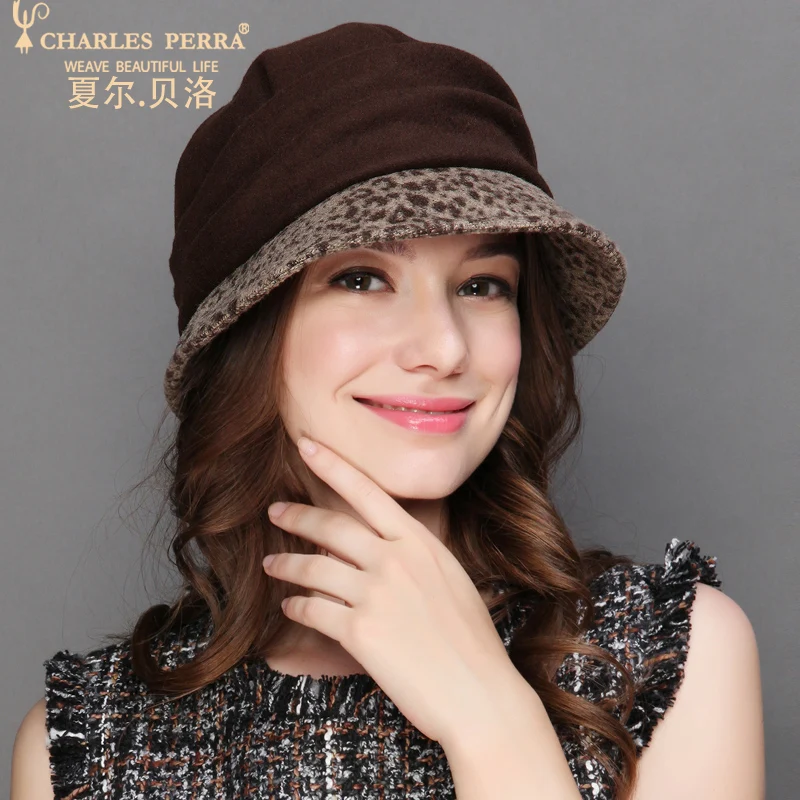 Charles Perra осенне-зимняя женская шапка, новая модная кепка s, Повседневная Элегантная Дамская маленькая шапка-ведро, теплая шерстяная Кепка 3250