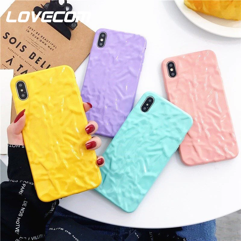 

LOVECOM Candy Color Uneven Phone Cases For iPhone XR XS Max X XS 6 6S 7 8 Plus Full Body Coverage Soft TPU Back Cover Gifts