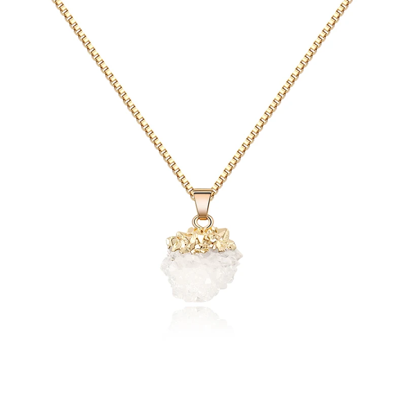 

Dayoff 1PC Exquisite White Crystal Natural Stone Druzy Necklace Women Charm Simple Choker Necklaces Fashion Jewelry DN35