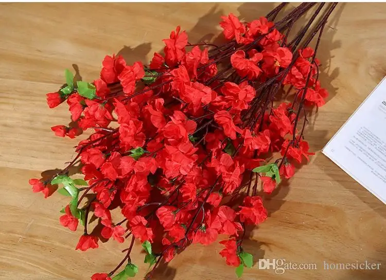Artificial Cherry Spring Plum Peach Blossom Branch Silk Flower Tree For Wedding Party Decoration white red yellow pink color