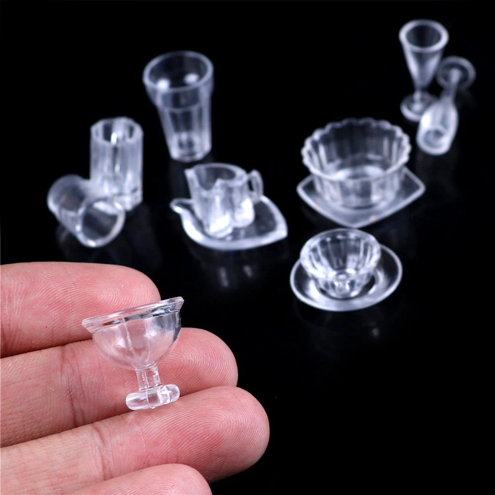 17Pcs//Set 1:12 Dollhouse Miniature Transparent Tableware DIY Kitchenware T XE