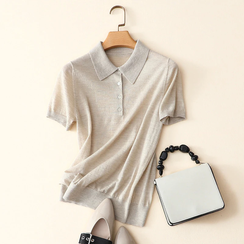 

2019 New 100% Cashmere Polo Sweater Women Button Spring Summer Styles Knitted Pullover Clothing