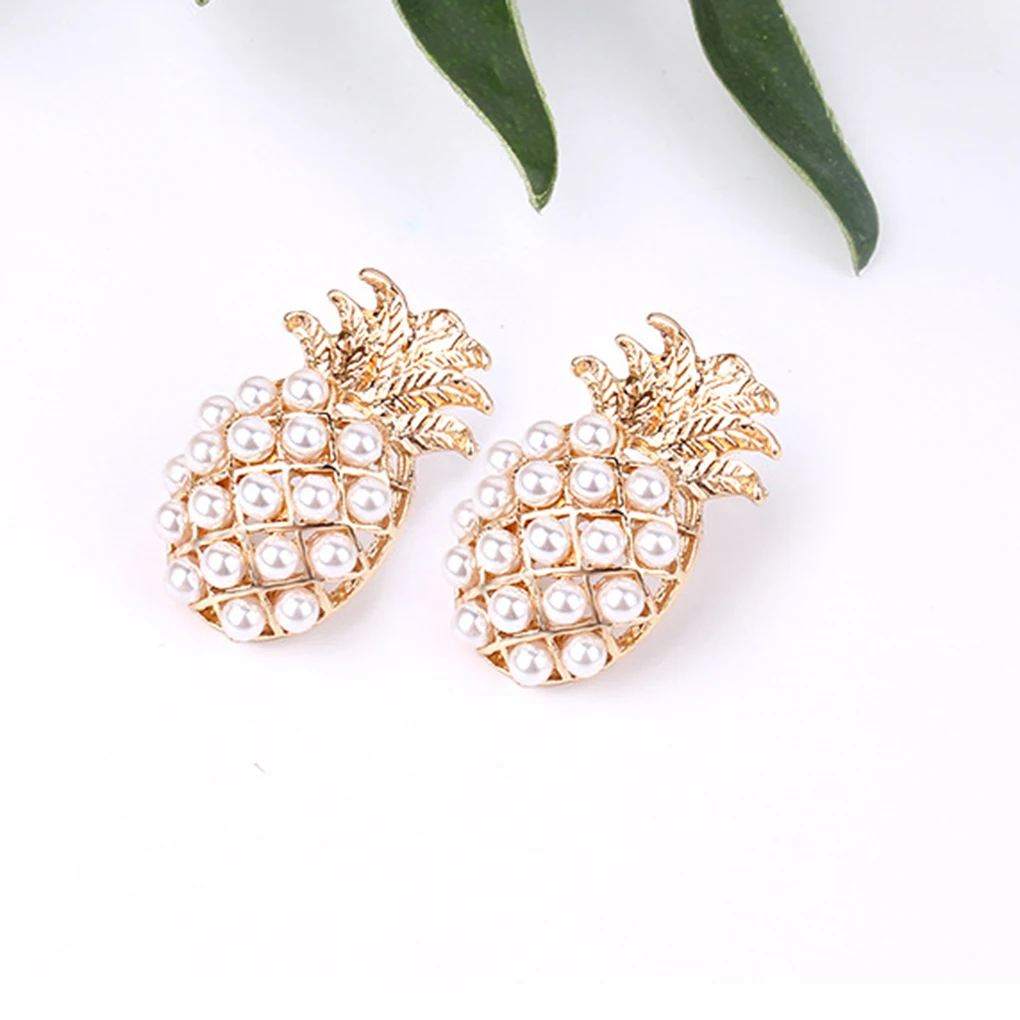 

Hot Sale 1 Pair Delicated Fruit Pearl Earrings Special Design Women Earrings Girl Alloy Pineapple Ear Studs