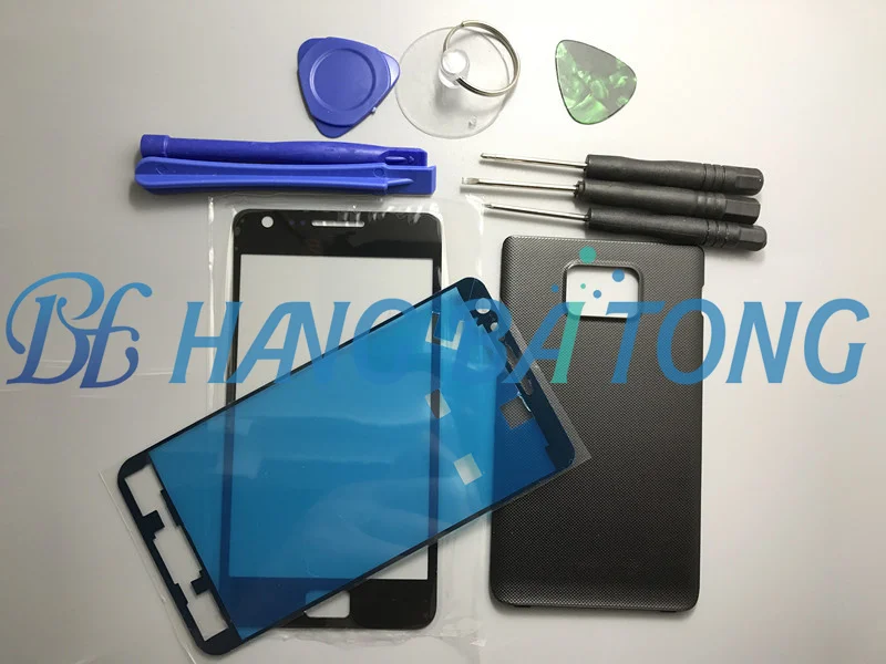 

White/Black Original Housing back battery cover case+front glass lens+Sticker For Samsung Galaxy S2 S II i9100 i9105 +tools