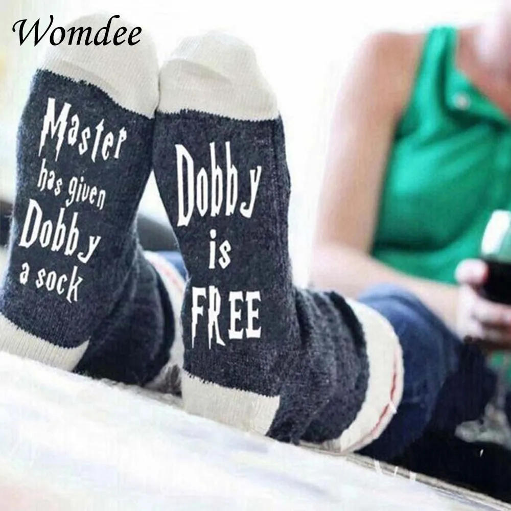 Унисекс новинка носки "Мастер дал Добби носки Добби бесплатно" забавные носки, мягкий хлопок Повседневная печать носки с буквами для женщин