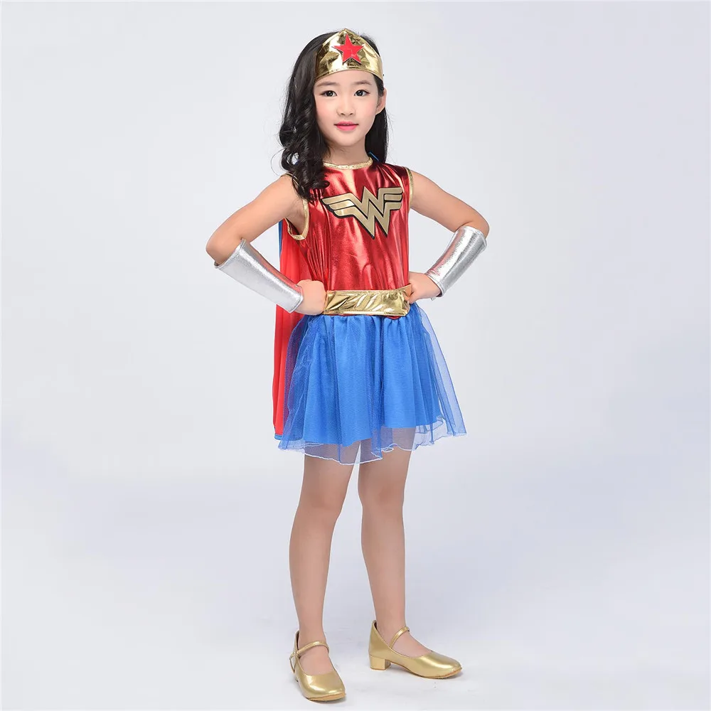 Deluxe Wonder Woman Costume for Kids Girls Classic Premium Supergirl Costume DC Comic Superhero Fan