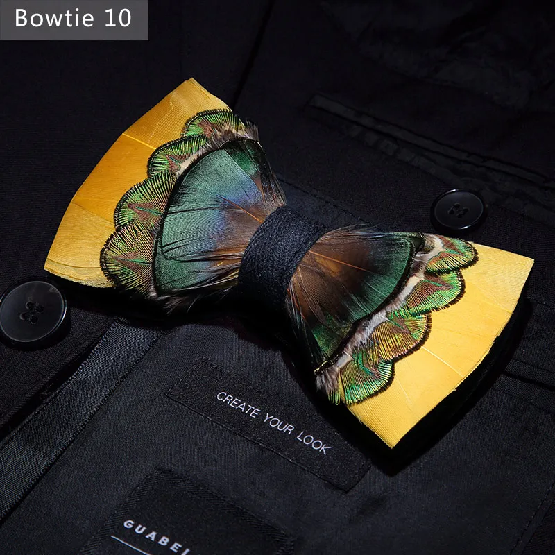 Bowtie 10 JEMYGINS, дизайн, галстук-бабочка, перо, бант, изысканная ручная работа, Мужская брошь для галстука-бабочки, деревянная булавка, подарочный набор, Свадебная вечеринка - Цвет: Bowtie 10