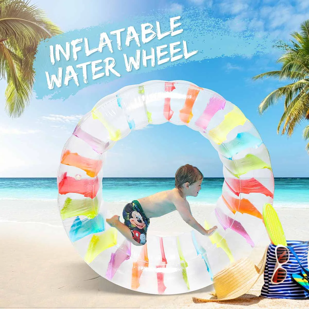 

Inflatable Water Wheel Float Roller Pool Toy Swim Roll Beach Summer Game Party Colorful Swimming Pool Accessories PVC Material