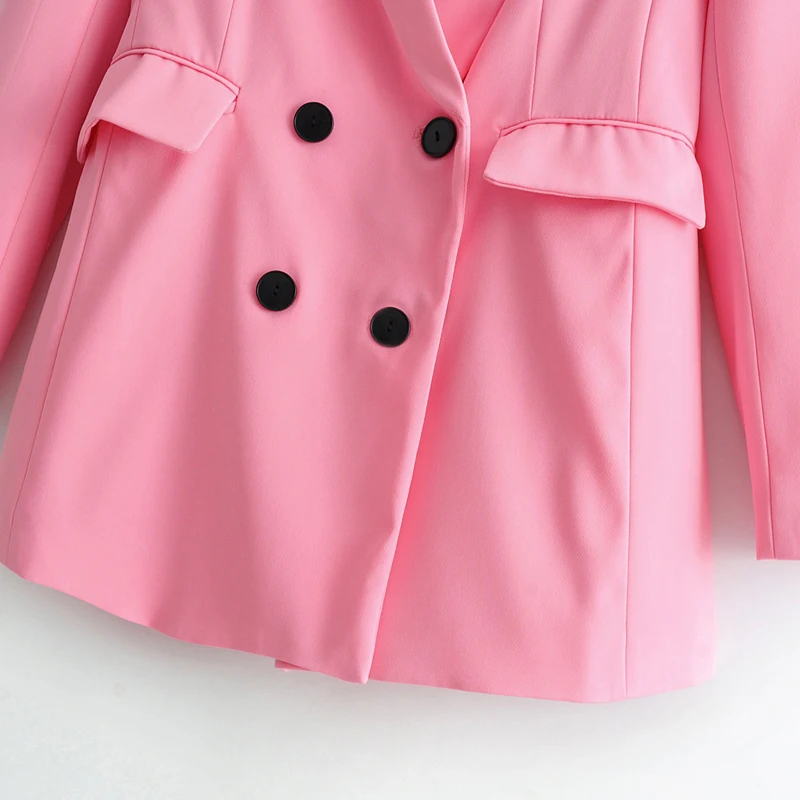 Весенний розовый блейзер, женский костюм, пальто, женская Свободная верхняя одежда, Осенний двубортный блейзер с длинным рукавом для офисных леди, пиджак AO957