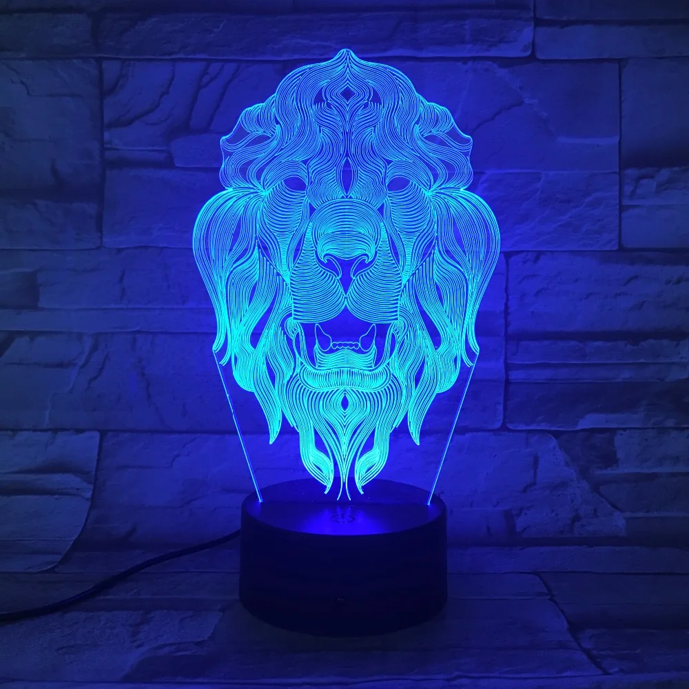 Lion Face Night Light 7 Colors Changing Animal LED Night Lights 3D LED Desk Table Lamp as Home Deco