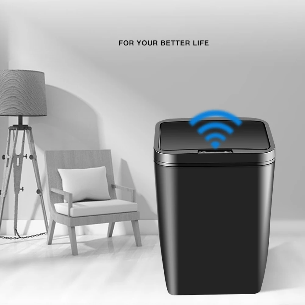 

12L Smart Trash Can Garbage Storage Bin with Garbage Bag Hole Household Bathroom Automatic Induction Trash Can Touch Free