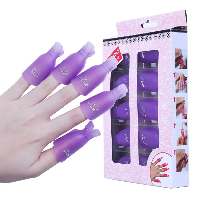 

HNM 10Pcs/box Reusable Remover Nail Art Plastic Gel Cleaner Nails Wrap Tool Cap Clip UV Gel Polish Fluid For Removal of Varnish