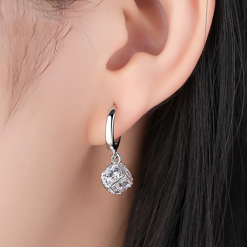 

Fashion 925 Sterling Silver Zircon Cube Box Earrings for Women sterling-silver-jewelry Brincos Pendientes Wedding Jewelry