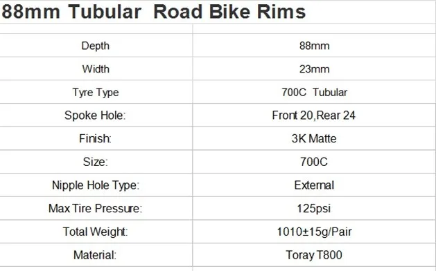 23 мм Ширина 700C 88 mmtubular углерода Волокно Road Велосипедный спорт обод велосипед Диски 20+ 24 Отверстия