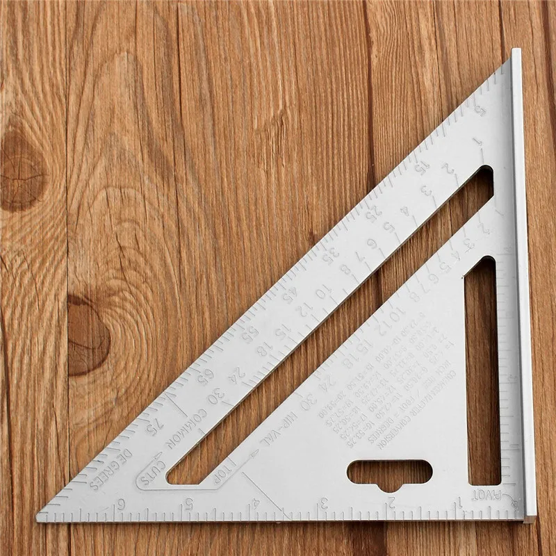 

7 Inch Silver Aluminum Alloy Roofing Rafter Square Triangle Ruler Protractor Measuring Tool