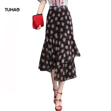 TUHAO шифоновая юбка с цветочным принтом женские Асимметричные летние юбки с высокой талией Элегантные повседневные юбки для женщин OL TSK754