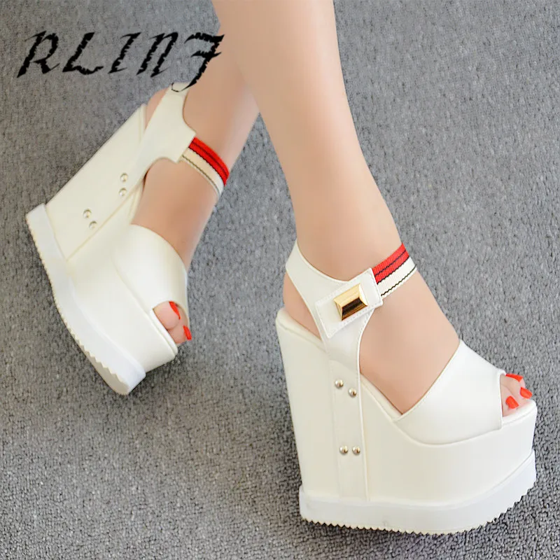 

RLINF New Muffin Platform Waterproof Platform Simple Wild 15cm High Heel Women's Shoes
