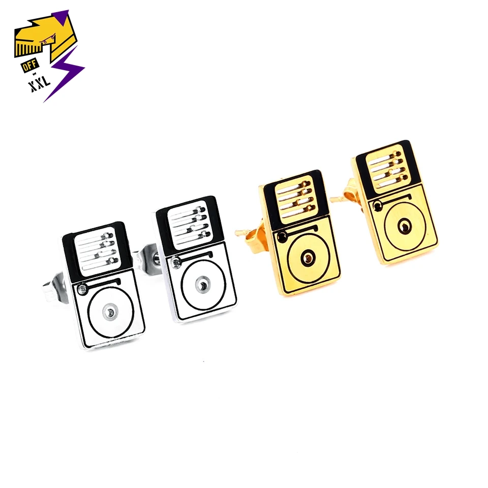 

Fashion Hip Hop Stud Earring for Men Women Stainless Steel DJ Disc Player Earrings Gold Silver Color Music Lovers Jewelry