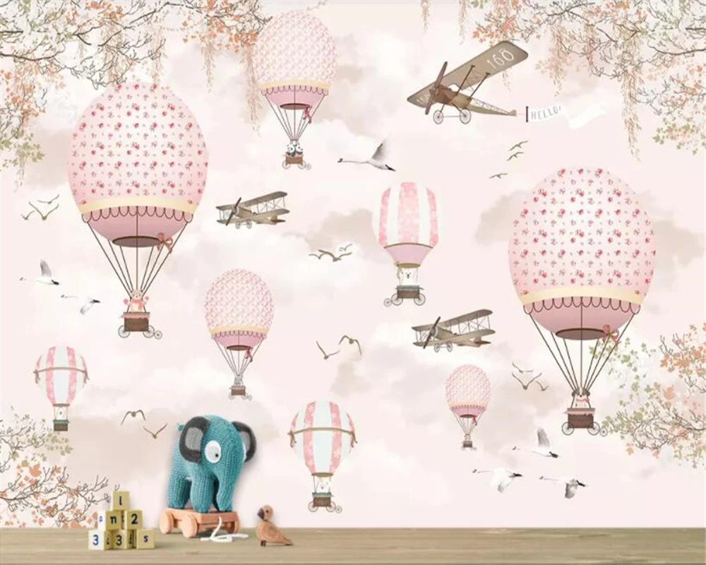 Beibehang обои для детской комнаты небо белое облако воздушный шар самолет маленькая птица мультфильм 3d обои росписи papel де сравнению