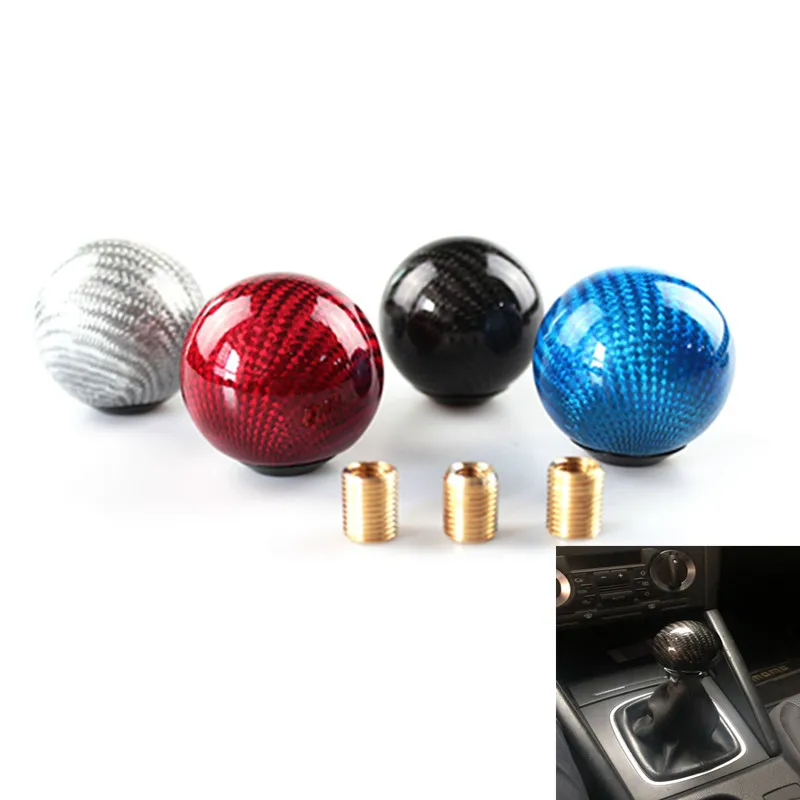 Carbon Fiber Round Ball Car Gear Shift Knob Shifter Lever Manual Transmission