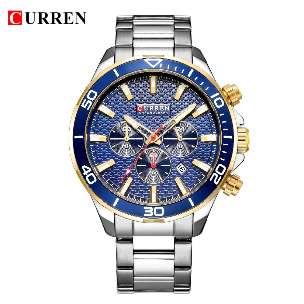 Cena Męskie zegarki Top marka luksusowa moda biznes zegarek kwarcowy ze stali nierdzewnej CURREN Chronograph i data Relogio Masculino