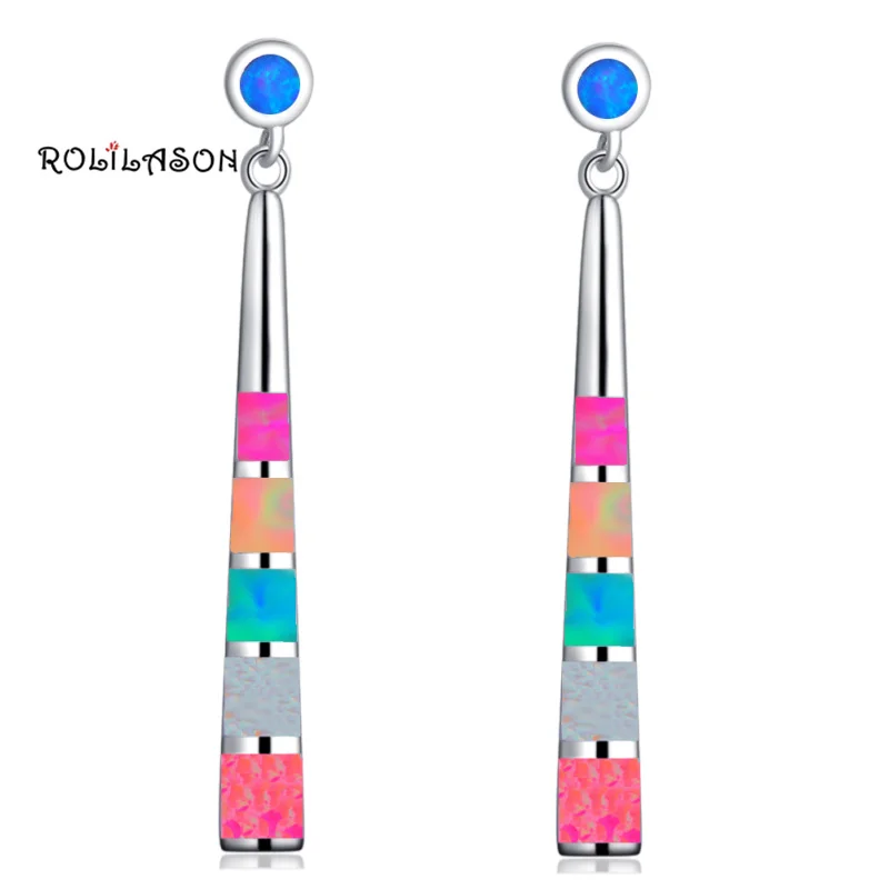 

ROLILASON Charming Color Fire Opal Silver Stamped Birthday Gifts Dangle Earrings Anniversary Fashion Jewelry for Women OE599