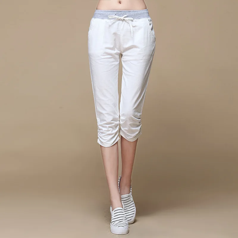 

4XL Size Capris With Pocket Women Summer Pants Trousers Capris Linen Pant Women Woman Linen Trousers Pant Skinny Pants